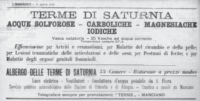Pubblicita sul periodico grosset ano L'Ombrone, 10 agosto 1919
