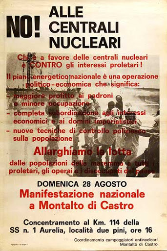 Una locandina di repertorio dedicata alla manifestazione contro il nucleare per la centrale di Montalto 